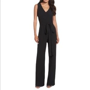 Vince Camuto V-neck Black Tie Waist Jumpsuit